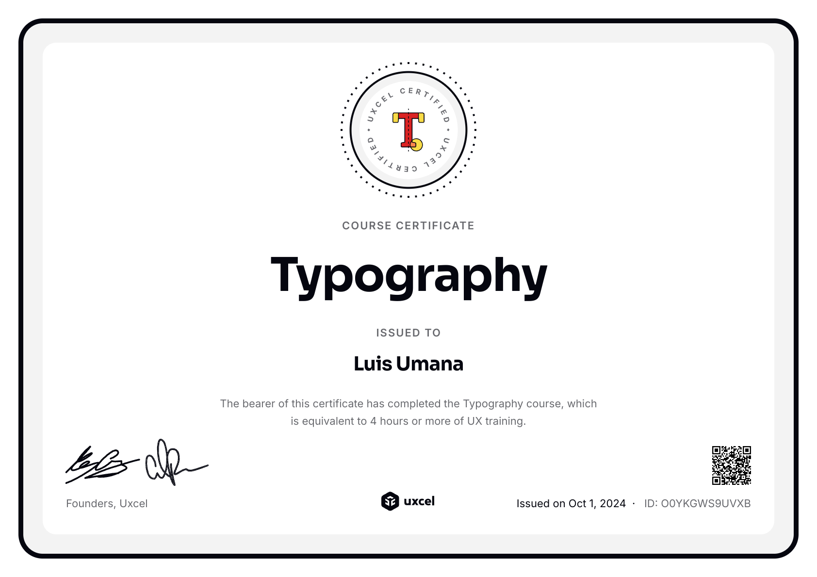 Luis Umana's certificate